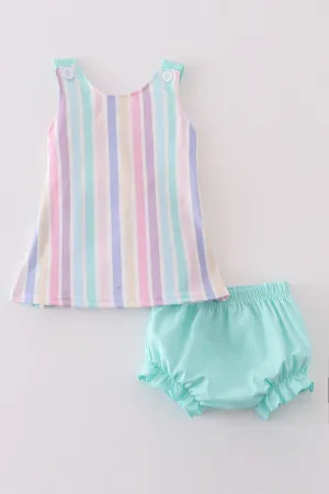 Multicolored Stripe Girl Bloomer Set