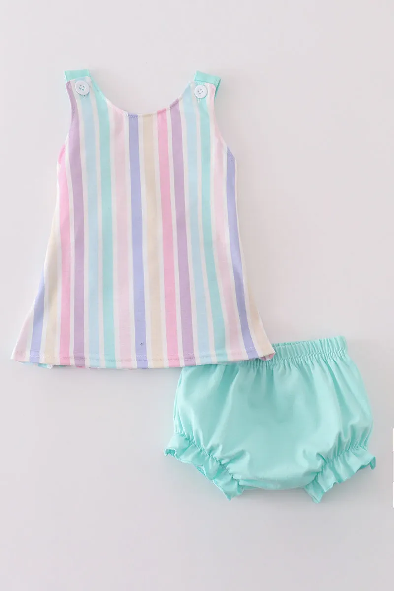 Multicolored Stripe Girl Bloomer Set