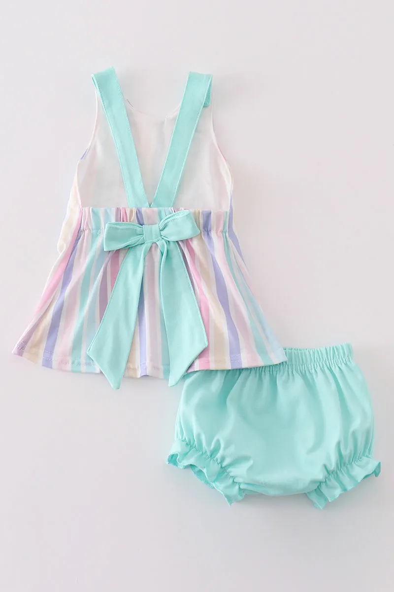 Multicolored Stripe Girl Bloomer Set