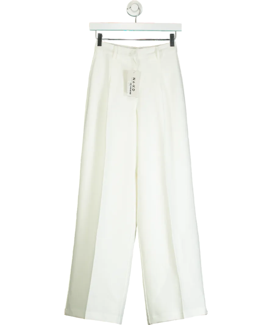 NA-KD White Pleat Detail Loose High Waist Pants UK 4