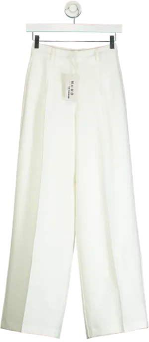 NA-KD White Pleat Detail Loose High Waist Pants UK 4