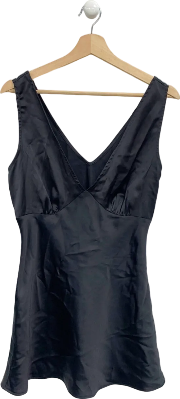 Nasty Gal Black Petite Satin V Neck Mini Dress UK 12