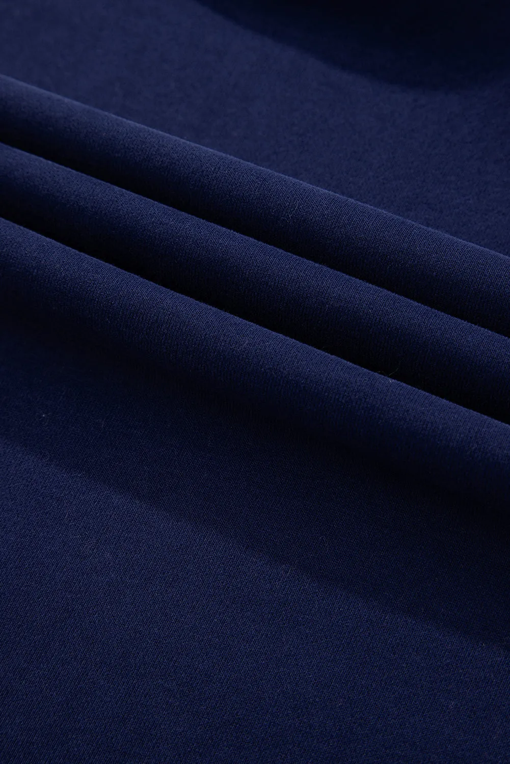 Navy Blue Solid O Neck High Low Hem Pullover Sweatshirt
