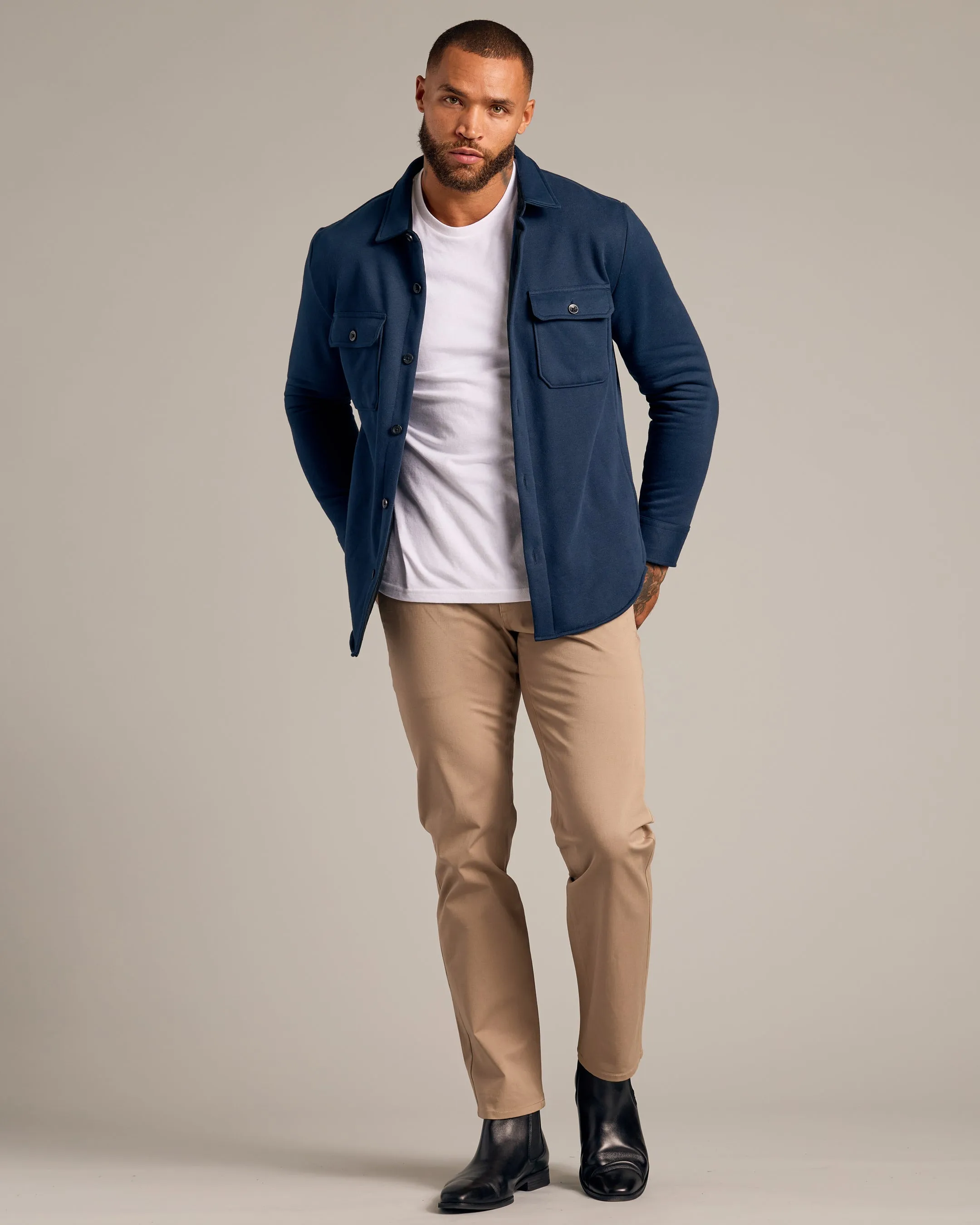 Navy Fleece Shirt Jacket