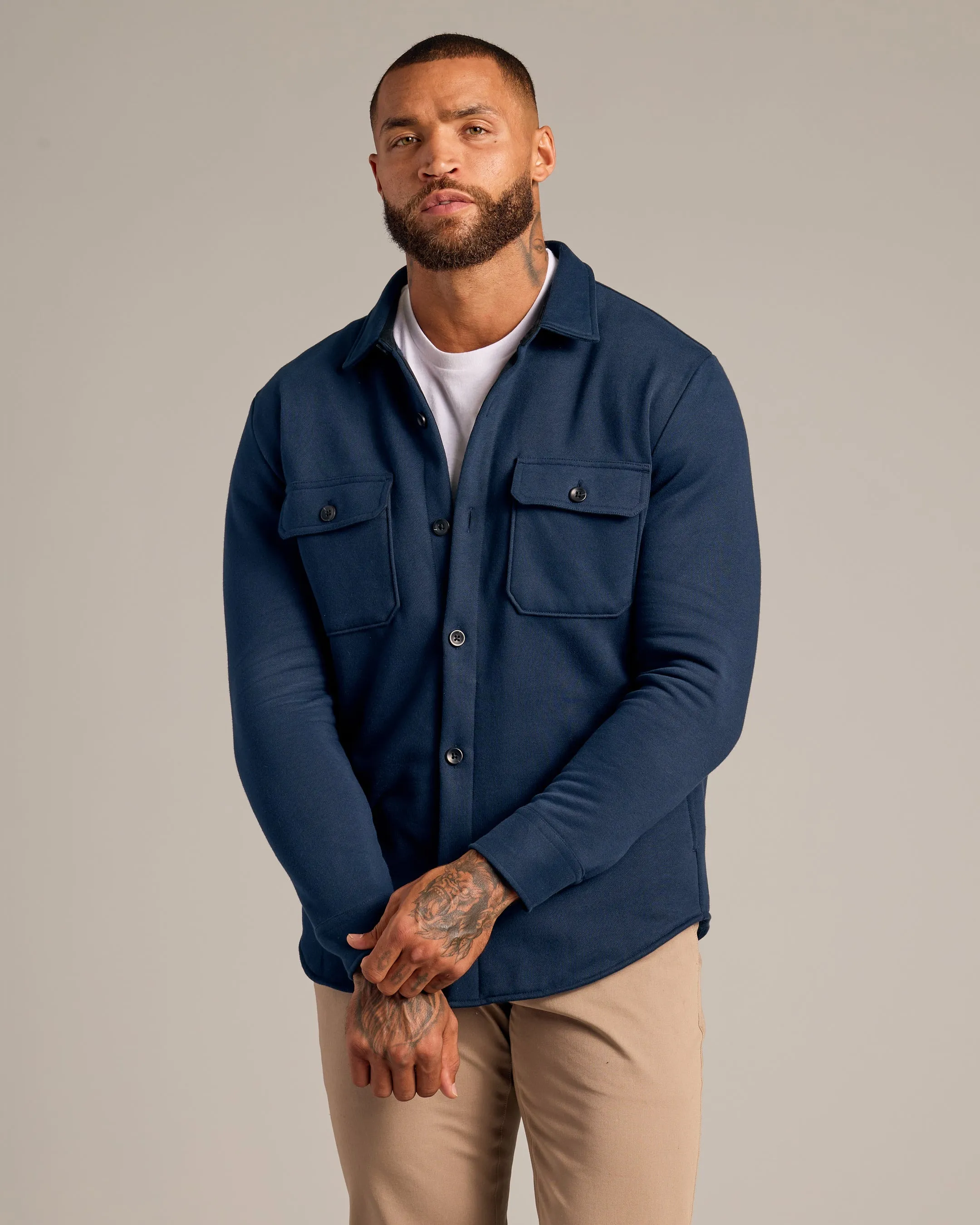 Navy Fleece Shirt Jacket