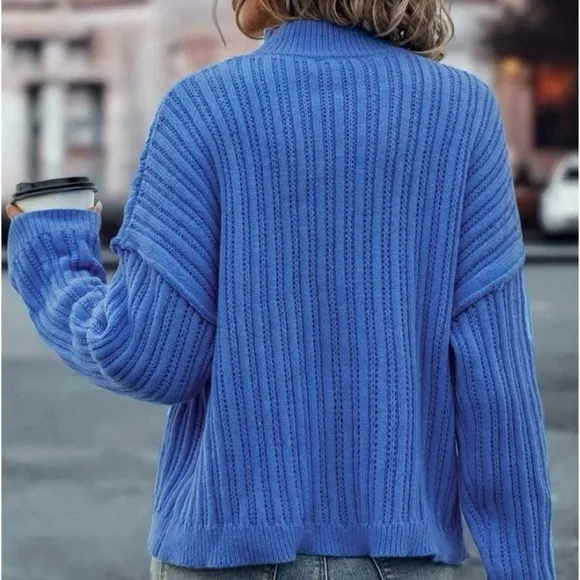 New blue mock neck sweater