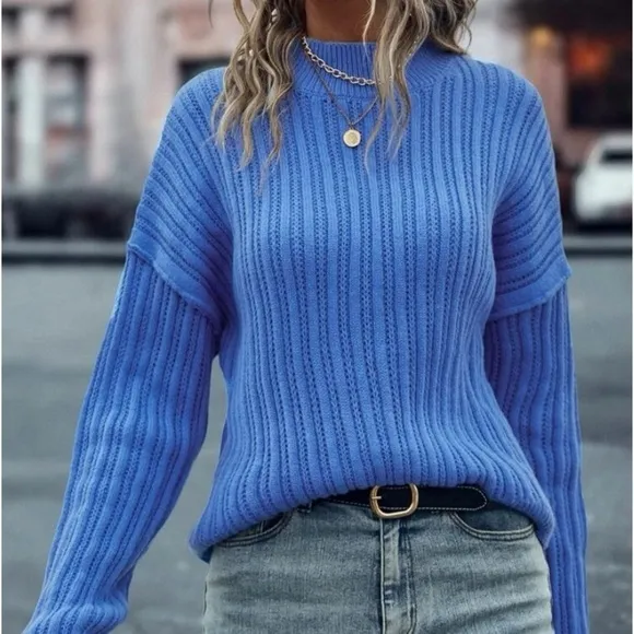 New blue mock neck sweater