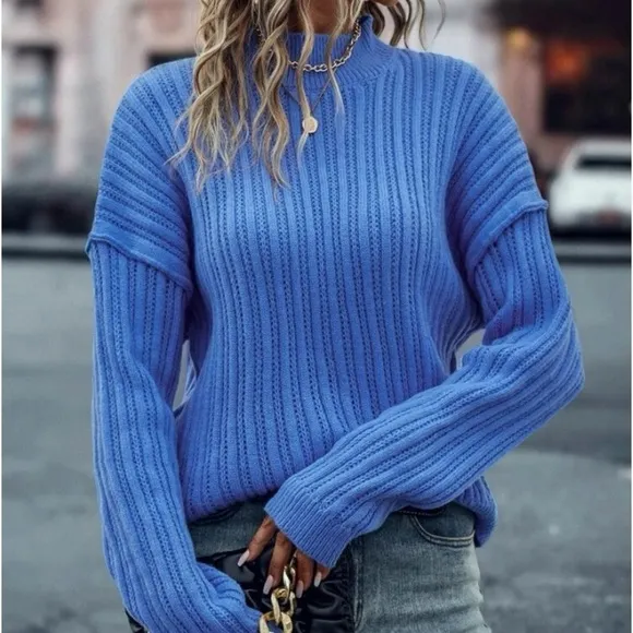 New blue mock neck sweater