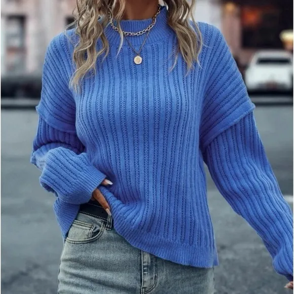New blue mock neck sweater