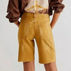 NEW Free People Big Sur Coast Boyfriend Bermuda Cutoff Jean Shorts mustard 28