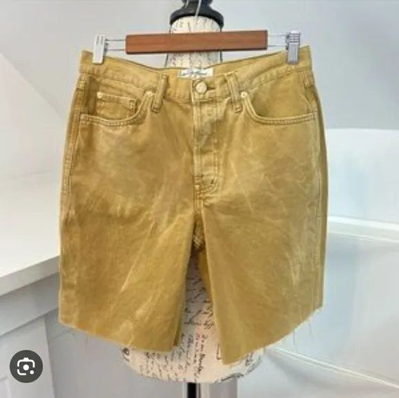 NEW Free People Big Sur Coast Boyfriend Bermuda Cutoff Jean Shorts mustard 28