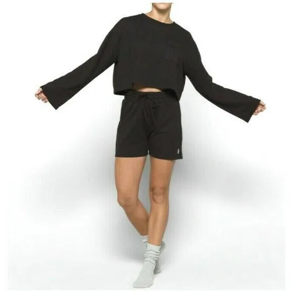 NEW Free People Intimately Free Sunny Set Black 2 Piece Set Shorts Crop Top