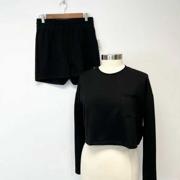 NEW Free People Intimately Free Sunny Set Black 2 Piece Set Shorts Crop Top