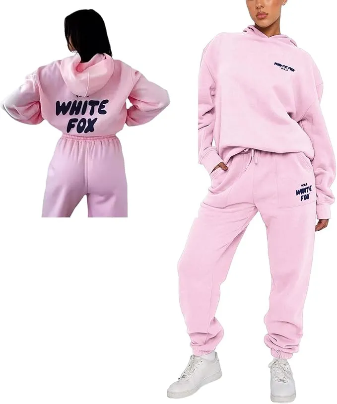 NEW JDBXKWOA Letter Hoodie and Sweatpants for Women Hip Hop Long Sleeve Hoodies Pant Joggers Set Casual Fleece Hooded Tracksuit, Pink, Sz S
