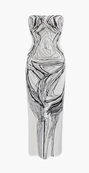 NEW Micas Line Print Strapless Midi Dress, Sz M