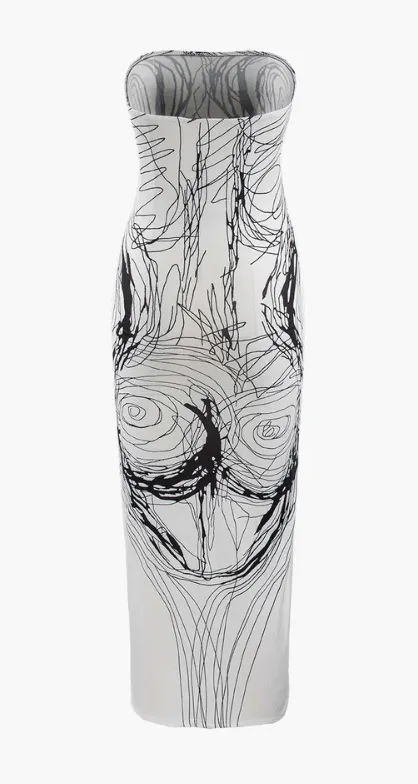 NEW Micas Line Print Strapless Midi Dress, Sz M