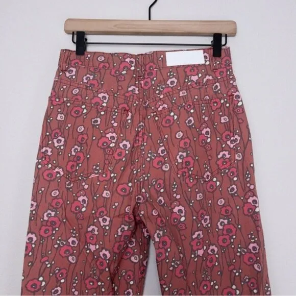 NEW Re/Done Floral High Waisted Pant 26 Denim Retro Pink Wide Leg