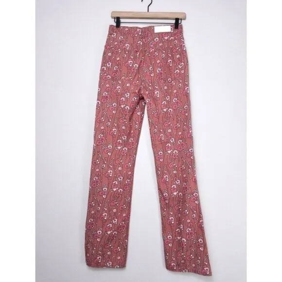 NEW Re/Done Floral High Waisted Pant 26 Denim Retro Pink Wide Leg