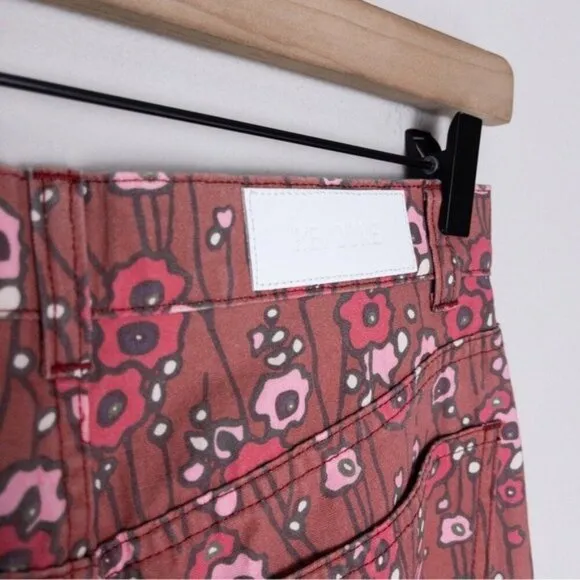 NEW Re/Done Floral High Waisted Pant 26 Denim Retro Pink Wide Leg
