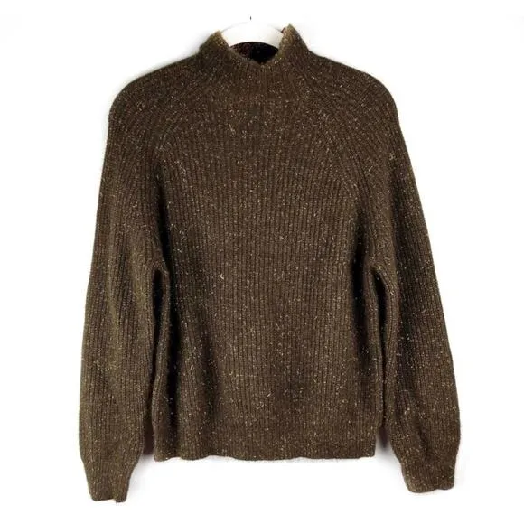 NEW See U Soon Mock Neck Brown/ Gold Metallic Knit Sweater S/M Fall Minimal