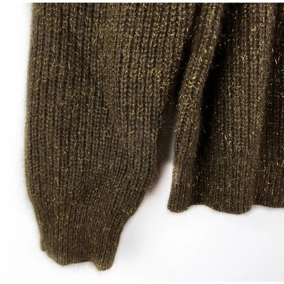 NEW See U Soon Mock Neck Brown/ Gold Metallic Knit Sweater S/M Fall Minimal