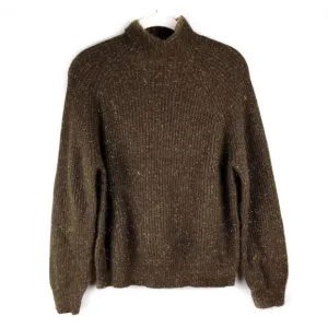 NEW See U Soon Mock Neck Brown/ Gold Metallic Knit Sweater S/M Fall Minimal