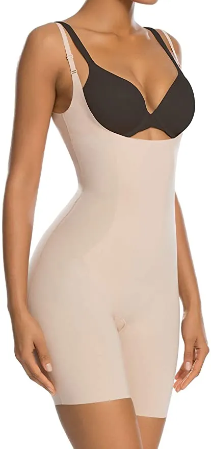 New SHAPERX Tummy Control Shapewear for Women Seamless Fajas Bodysuit Open Bust Mid Thigh Body Shaper Shorts, Sz L!
