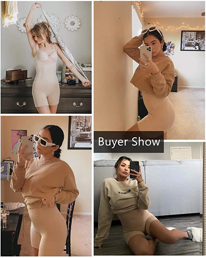 New SHAPERX Tummy Control Shapewear for Women Seamless Fajas Bodysuit Open Bust Mid Thigh Body Shaper Shorts, Sz L!