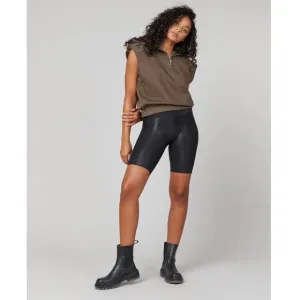 New SPANX Faux Leather High Rise Compressing Bike Shorts in Black Small