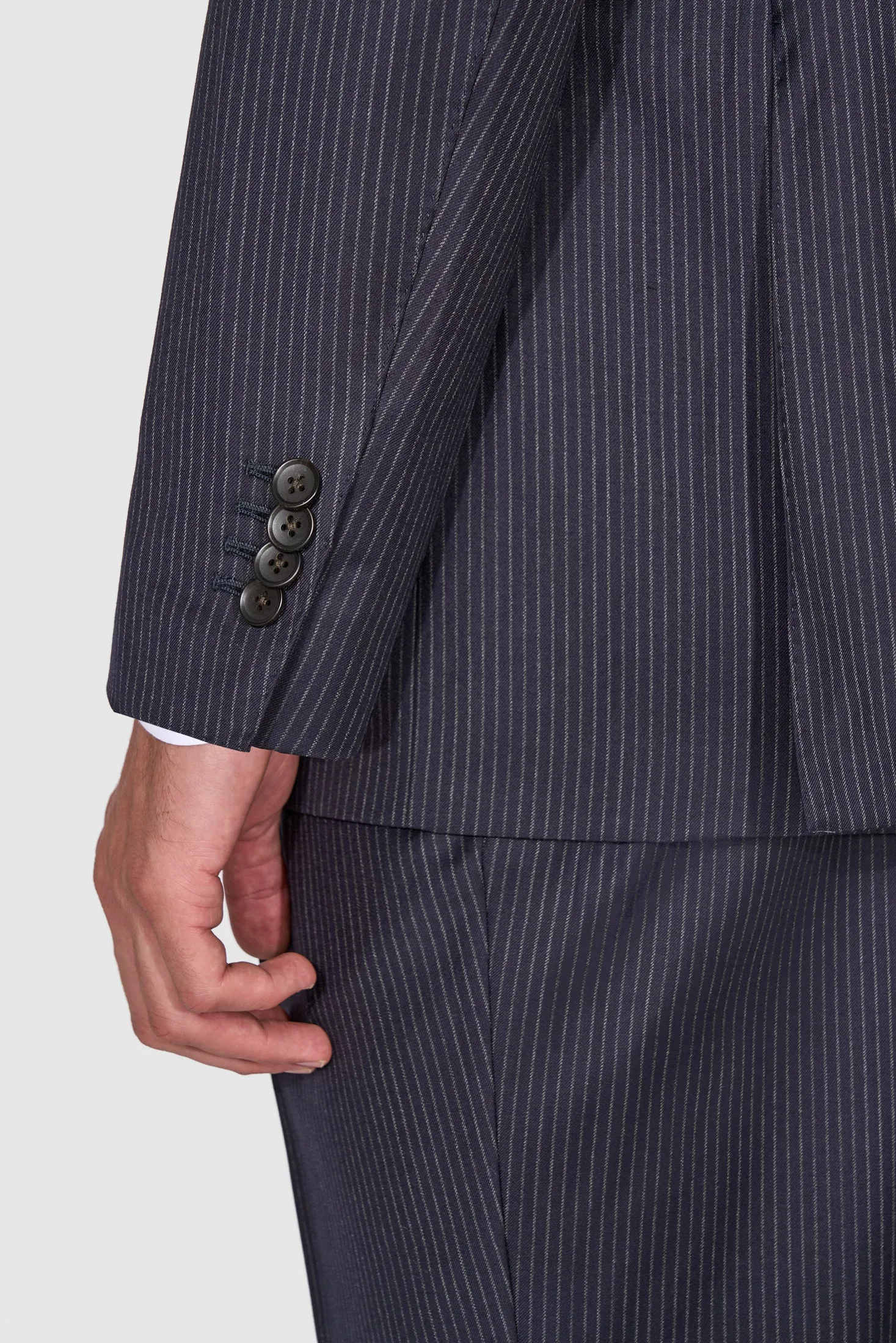 New Suitsupply Havana Navy Stripe Pure Wool Super 130s 3 Roll 2 Suit - Size 36S, 36R, 38S, 40S, 44R, 46R