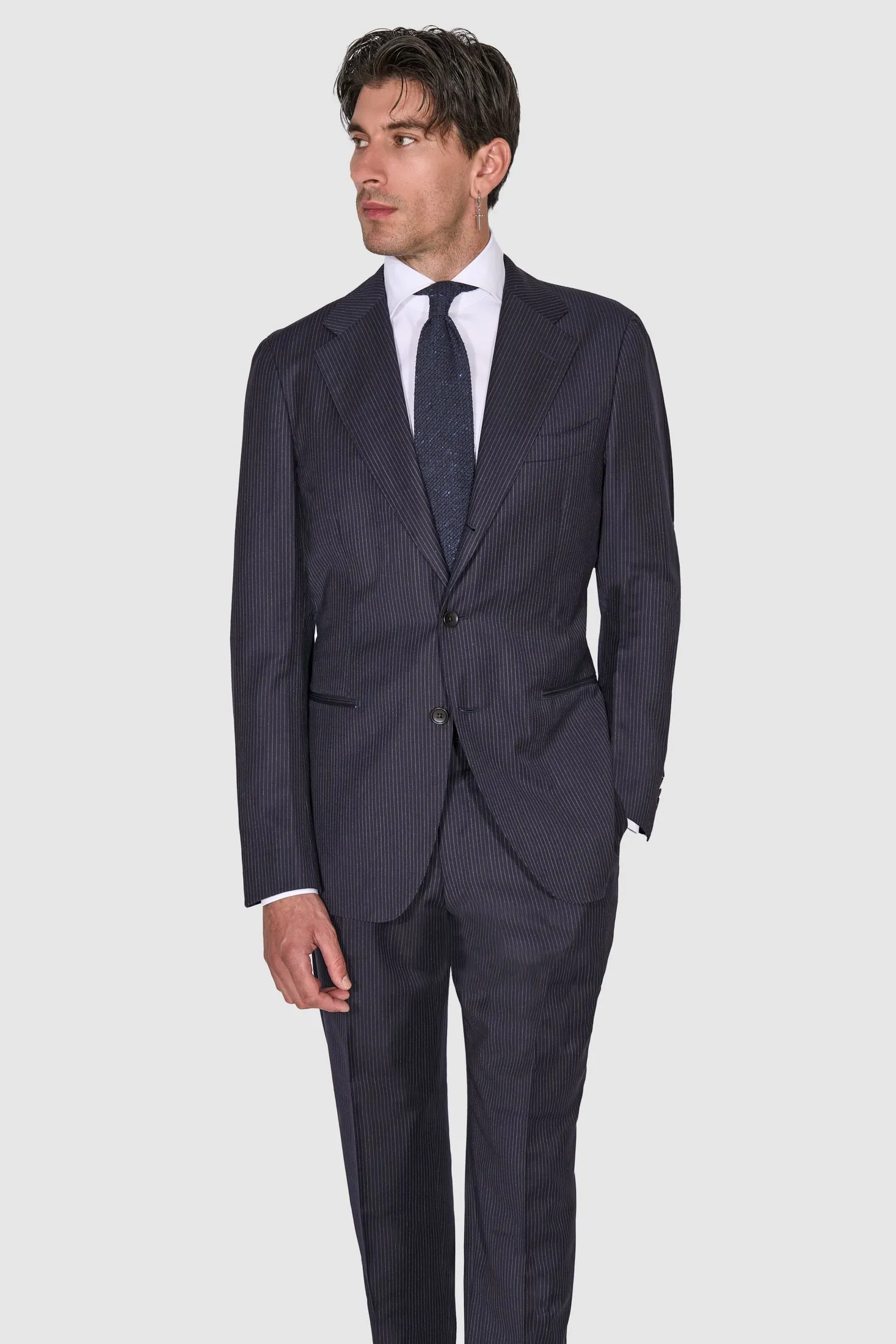 New Suitsupply Havana Navy Stripe Pure Wool Super 130s 3 Roll 2 Suit - Size 36S, 36R, 38S, 40S, 44R, 46R