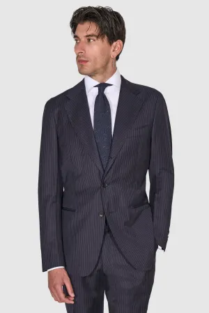 New Suitsupply Havana Navy Stripe Pure Wool Super 130s 3 Roll 2 Suit - Size 36S, 36R, 38S, 40S, 44R, 46R
