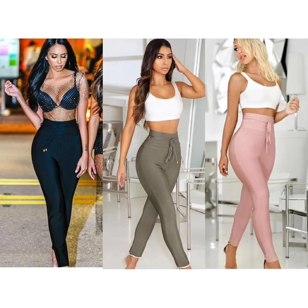 New Summer Bandage Pants 2020 9 Colors Sexy Women High Waist Pencil Stretch Pants Trousers Female Fashion Street Wear