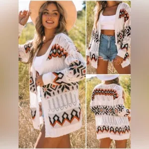 NEW White Tribal Pattern Long Cardigan