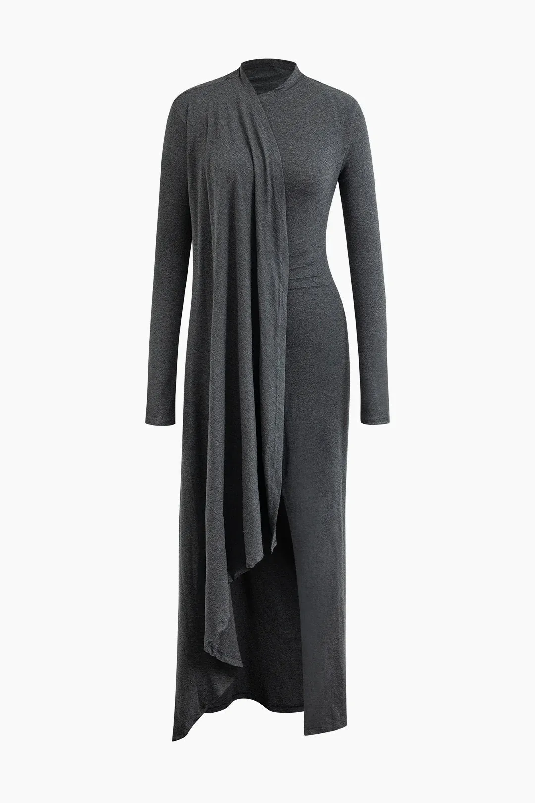 New with tags! Micas Mock Neck Wrap Ruched Long Sleeve Slit Maxi Dress Grey Sz S Retails $48US 
