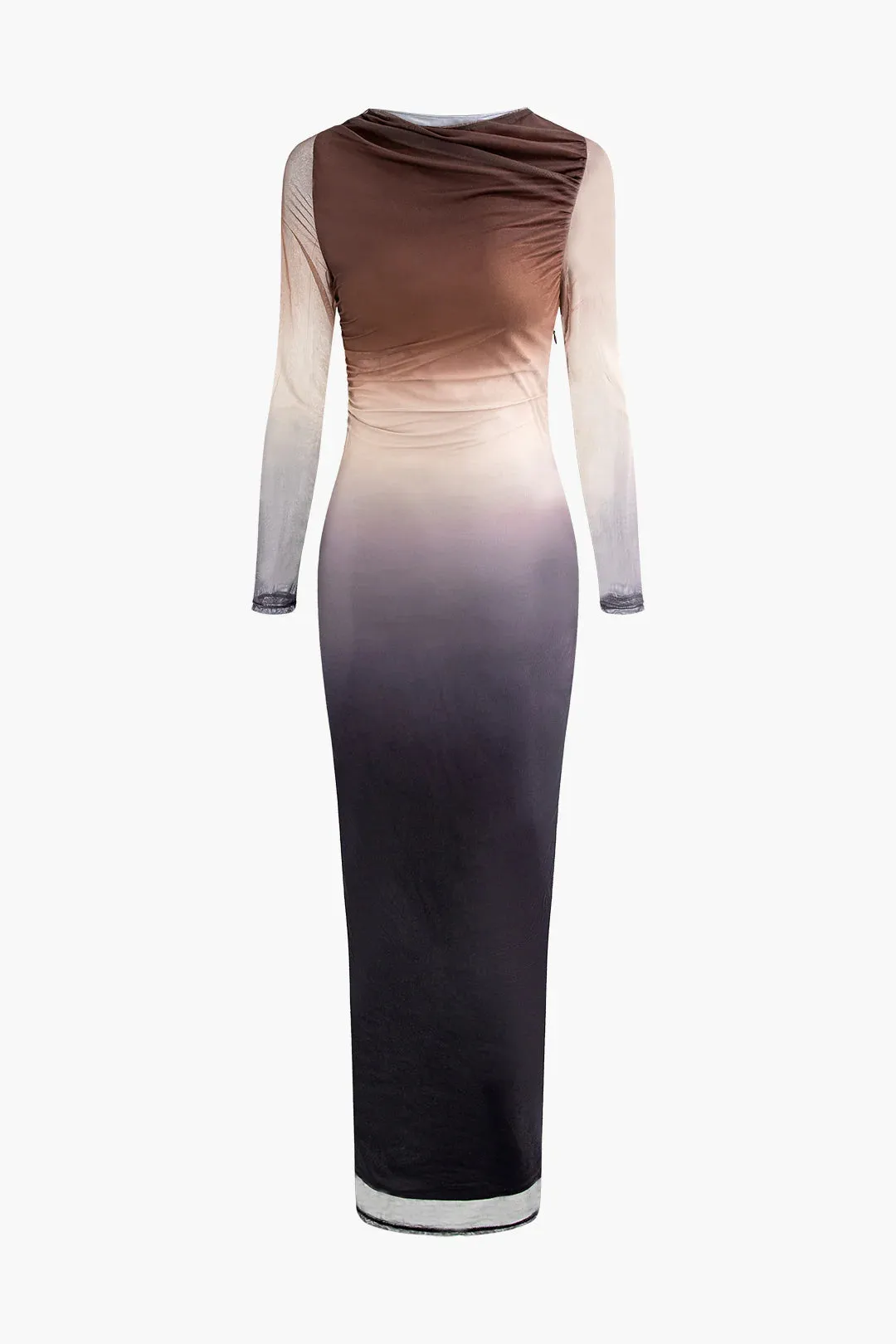 New with tags! Micas Tie Dye Ombre Ruched Mesh Long Sleeve Maxi Dress Sz S