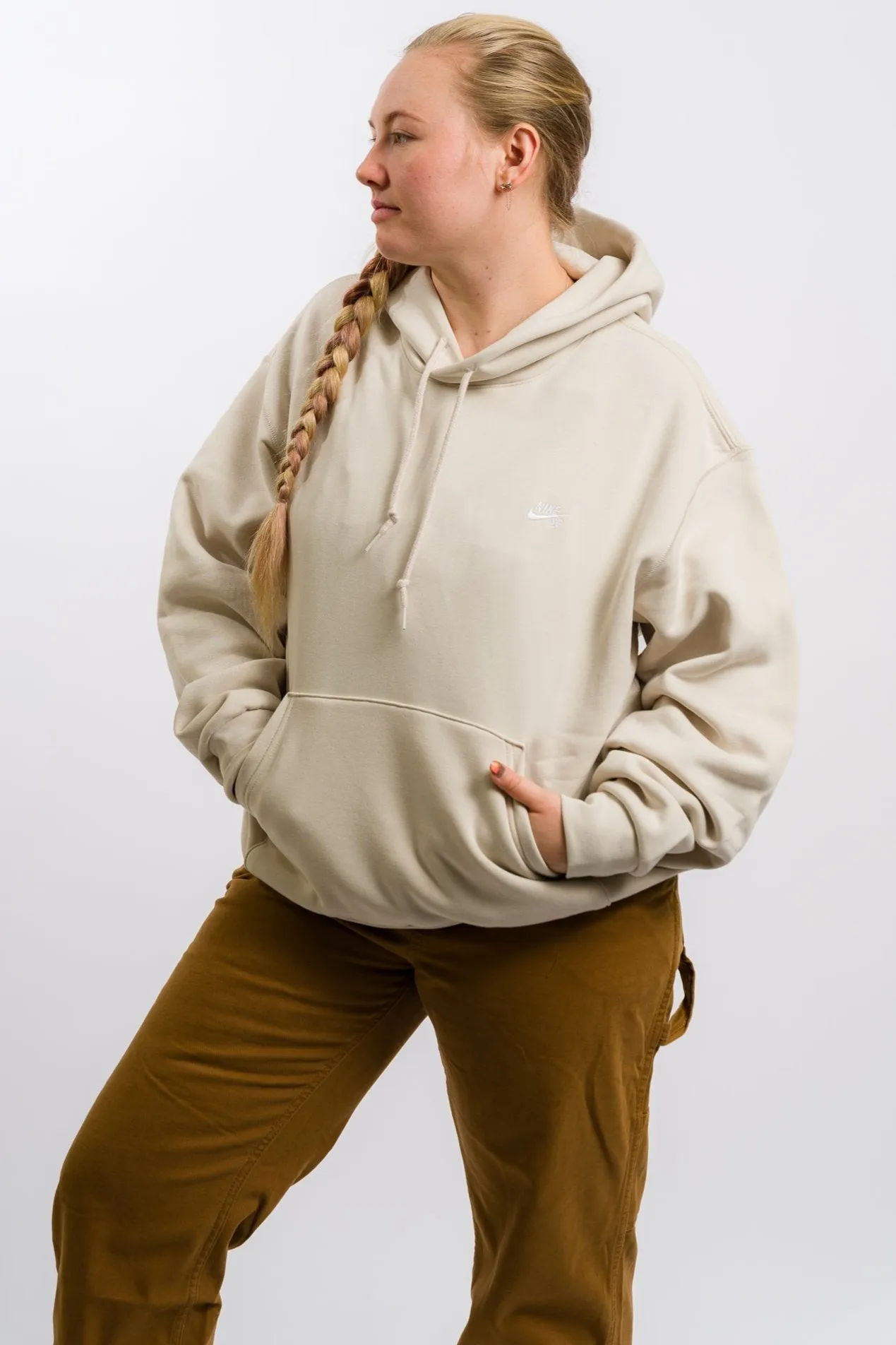 Nike SB Fleece Pullover Skate Hoodie - Light Orewood Brown/White