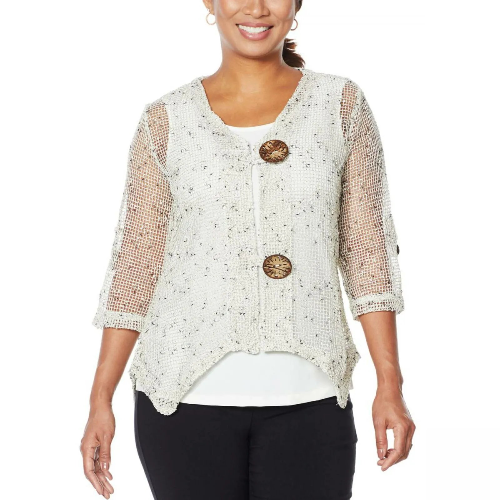 Nina Leonard Women's Coconut Button Bolero Cardigan