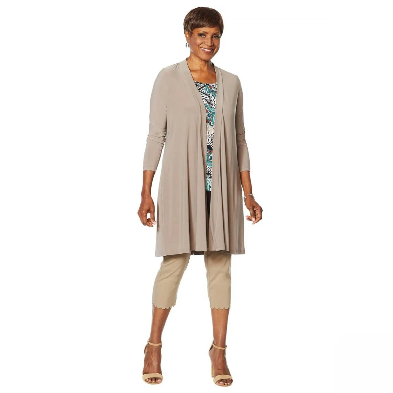 Nina Leonard Women's Miracle Matte Duster Cardigan With Back Tie