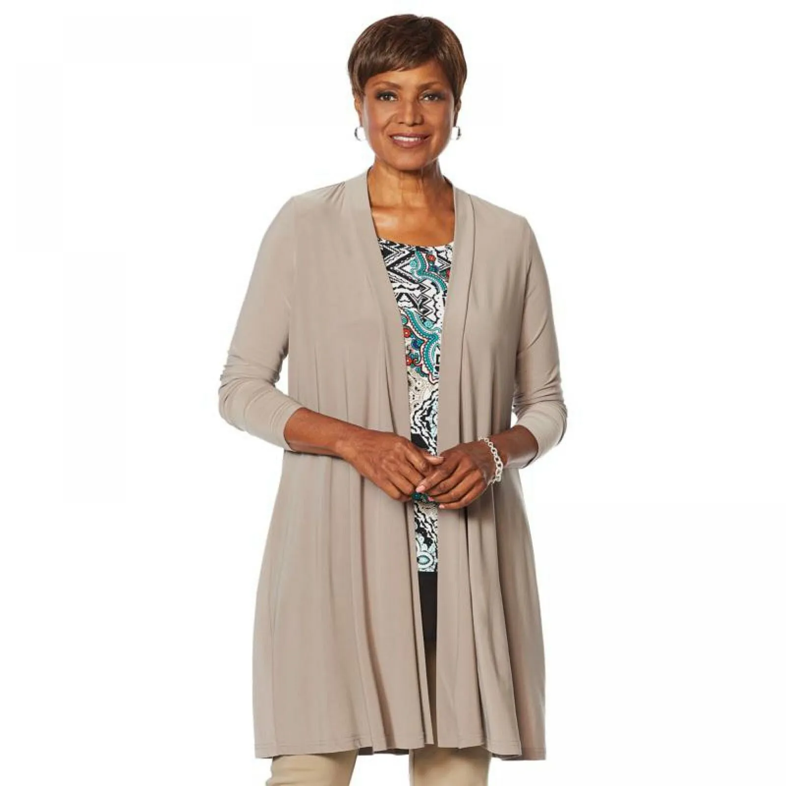 Nina Leonard Women's Miracle Matte Duster Cardigan With Back Tie