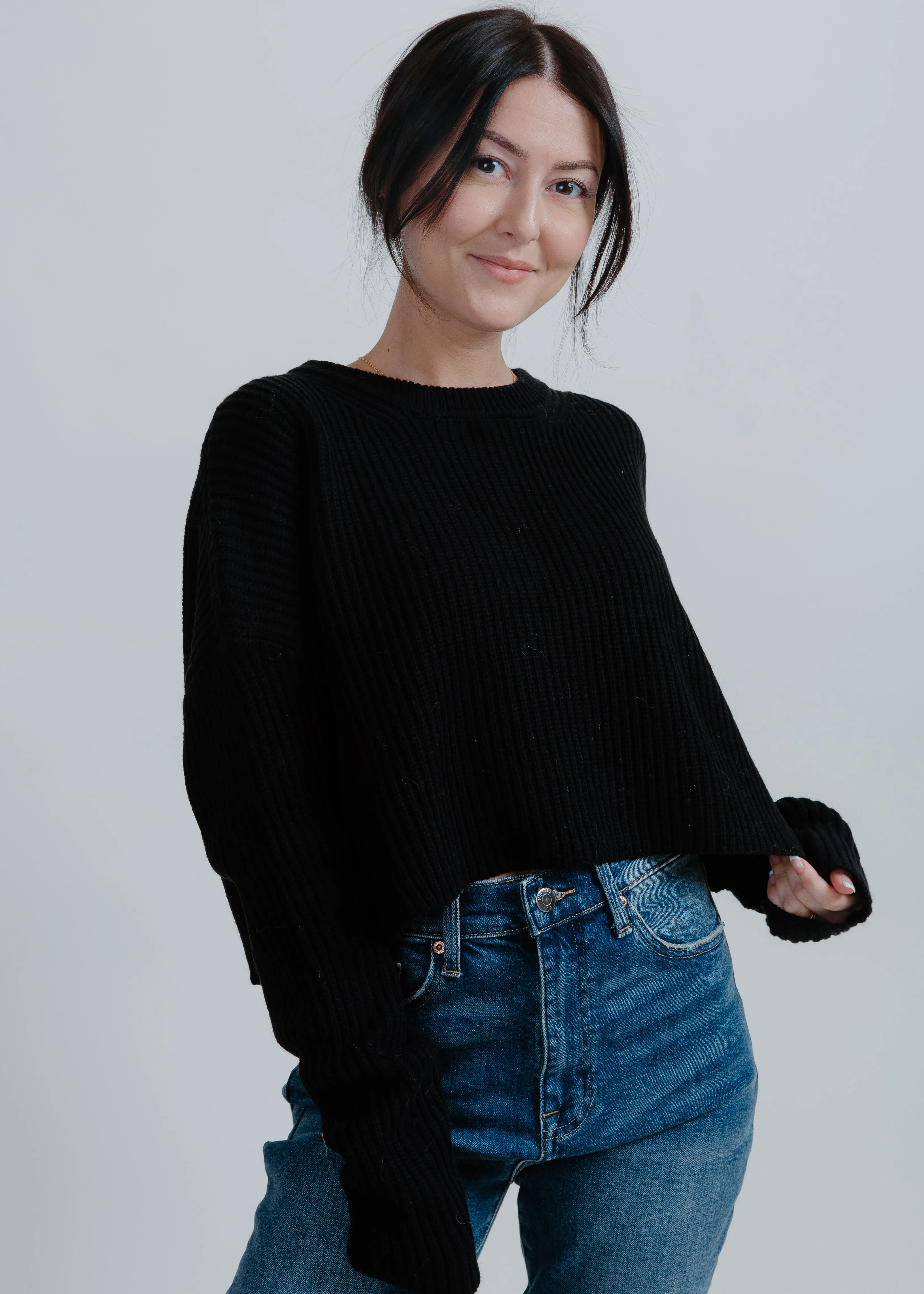 Nora Long Sleeve Knit Top - Black