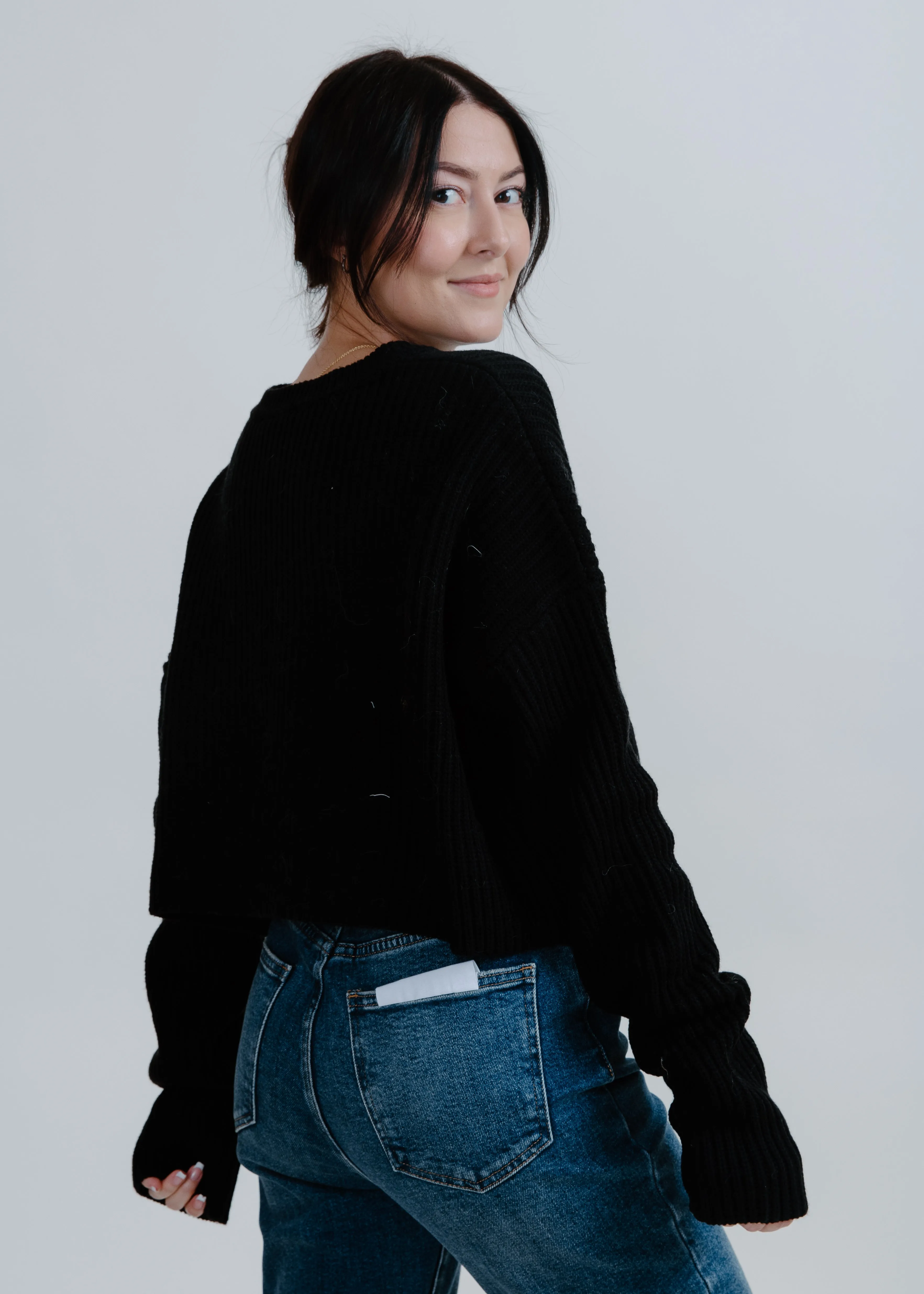 Nora Long Sleeve Knit Top - Black