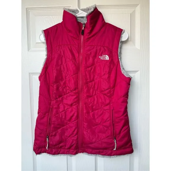 North Face Vest Small Women's Pink Gray Fuzzy Lined Outerwear NEW