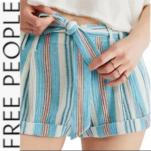 NWOT Free People Barbados Blooms Shorts in Blue Stripes 2