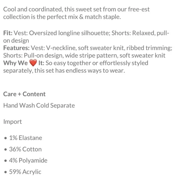NWOT Free People Beach 🏖️ Penny Knit Set Shorts M