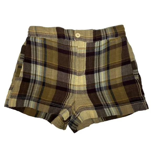 NWOT Free People Island Plaid Shorts tan/brown 2