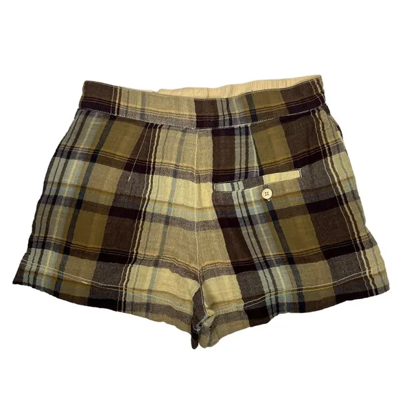 NWOT Free People Island Plaid Shorts tan/brown 2