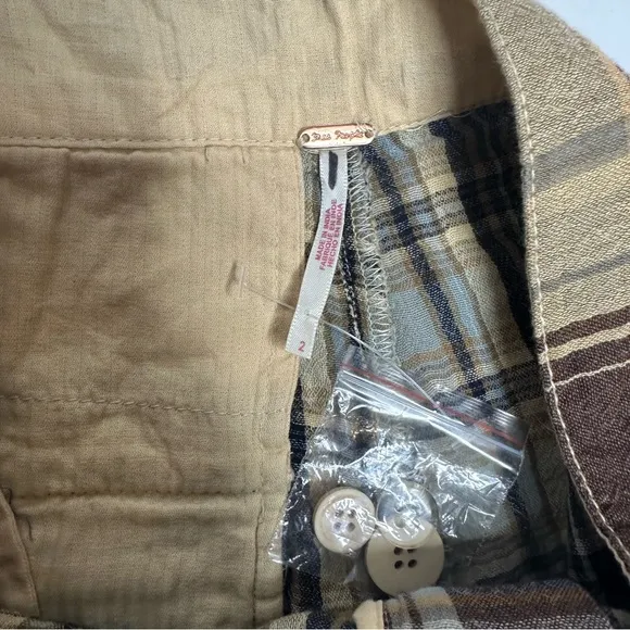 NWOT Free People Island Plaid Shorts tan/brown 2