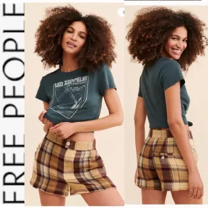NWOT Free People Island Plaid Shorts tan/brown 2