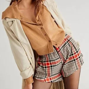 NWOT Free People Mayfair Pleated Shorts In Rust Combo